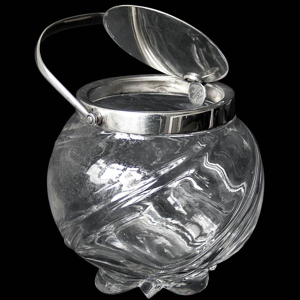 Victorian Antique Silver Mounted Glass Bodied Biscuit Jar