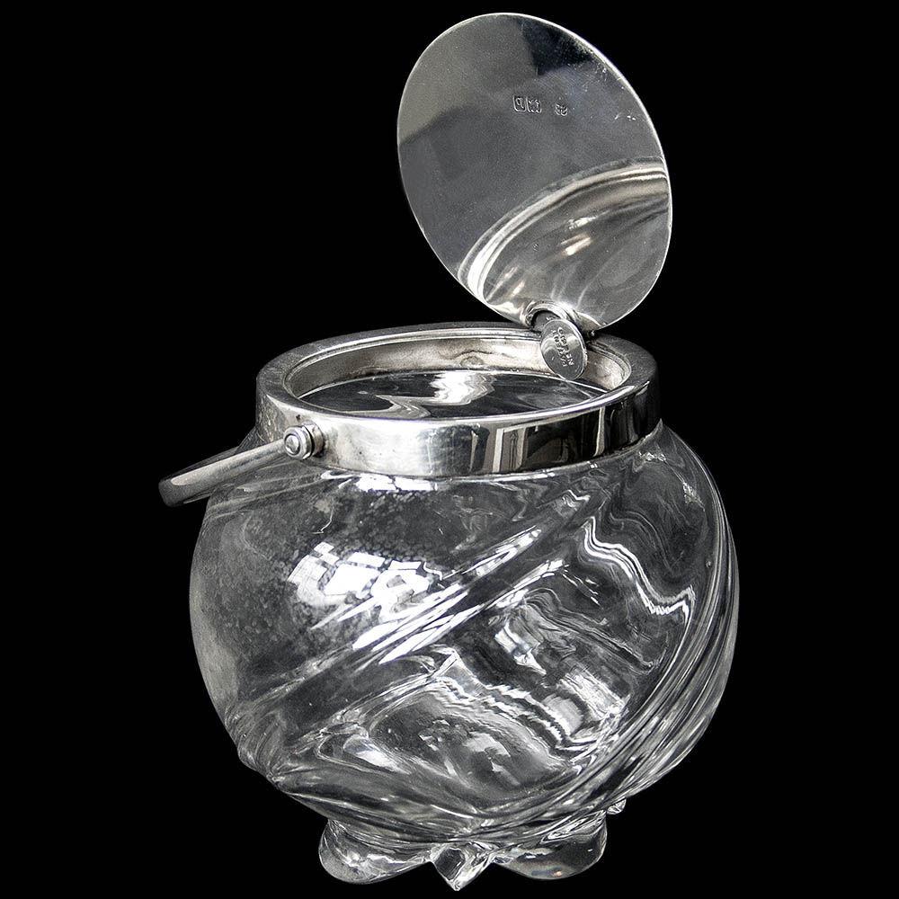 Victorian Antique Silver Mounted Glass Bodied Biscuit Jar