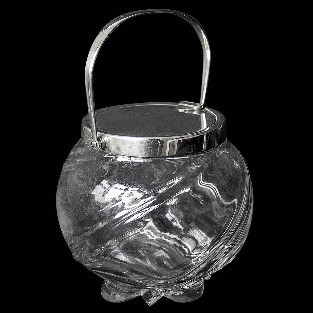 Victorian Antique Silver Mounted Glass Bodied Biscuit Jar