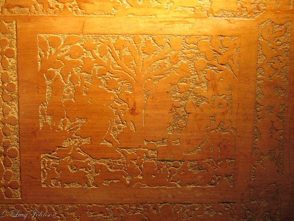 Large, museum-quality, late-16th century, cedar, Venetian, cassone on its original stand ; the sea creature ornament probably dr