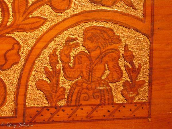 Large, museum-quality, late-16th century, cedar, Venetian, cassone on its original stand ; the sea creature ornament probably dr