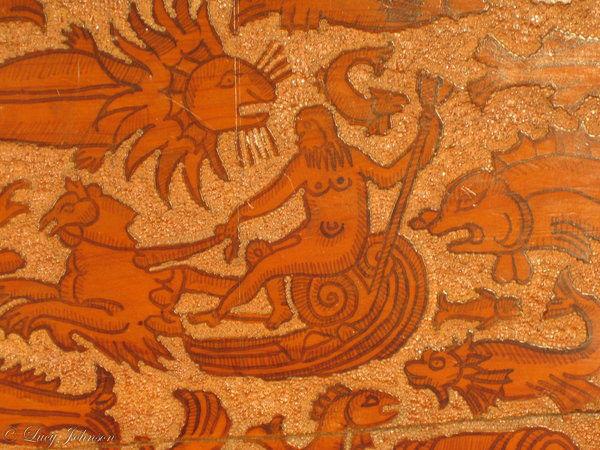 Large, museum-quality, late-16th century, cedar, Venetian, cassone on its original stand ; the sea creature ornament probably dr