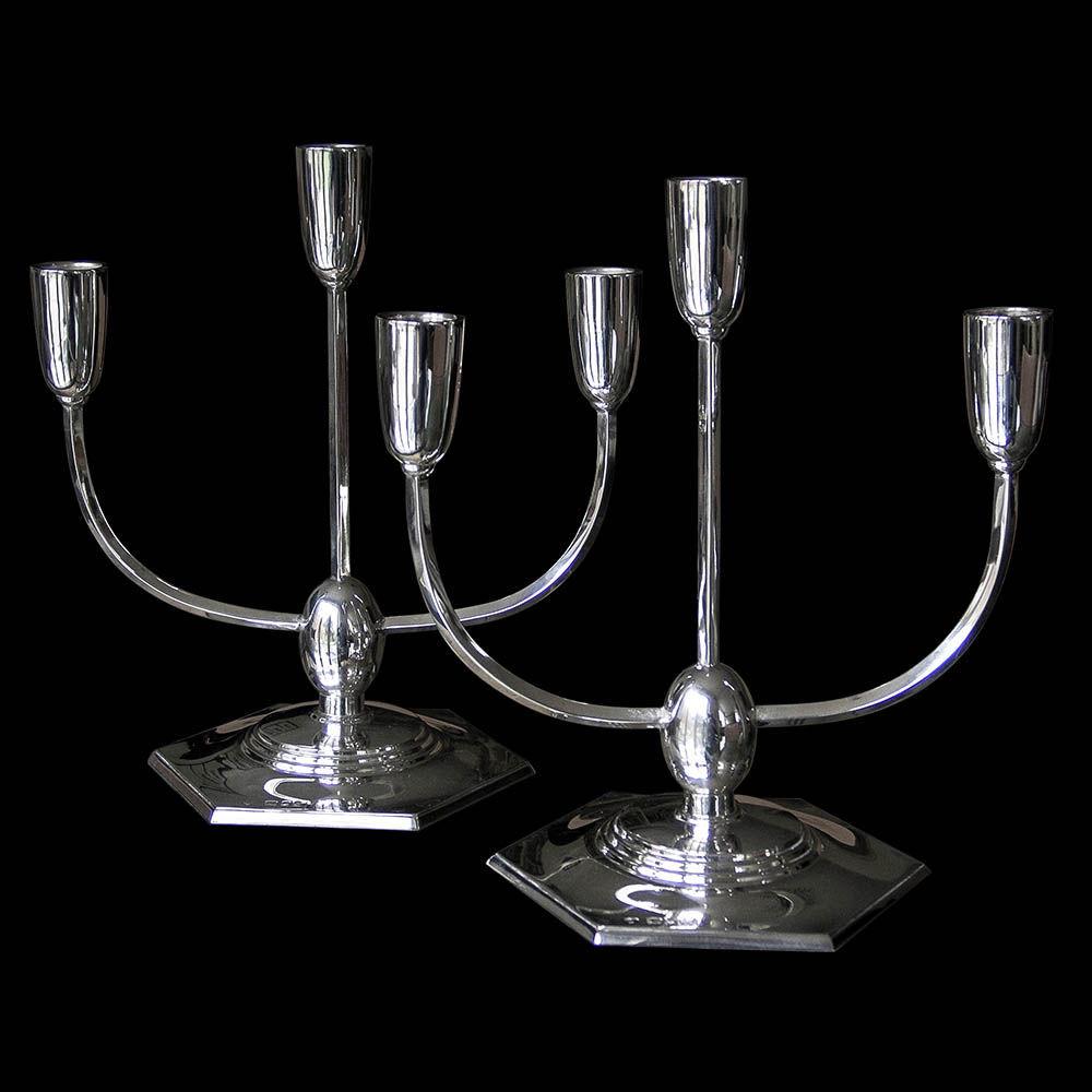Pair of Art Deco 3 Light Candelabra