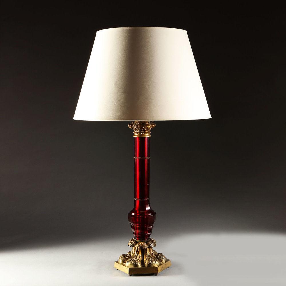 A Large William IV Glass Column Lamp