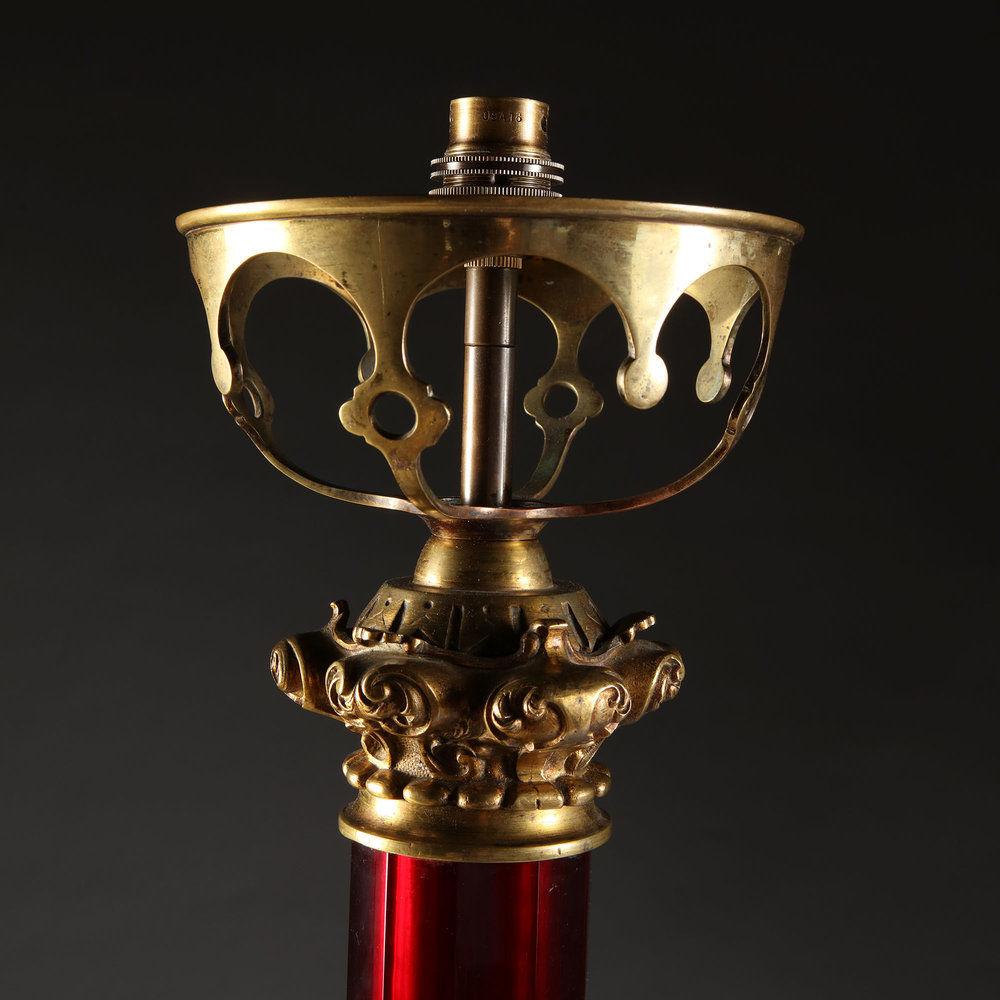 A Large William IV Glass Column Lamp