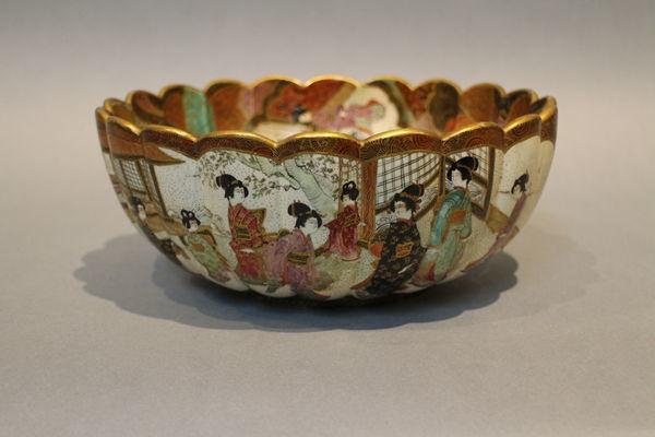 A 19th century japanese satsuma bowl of ribbed form
