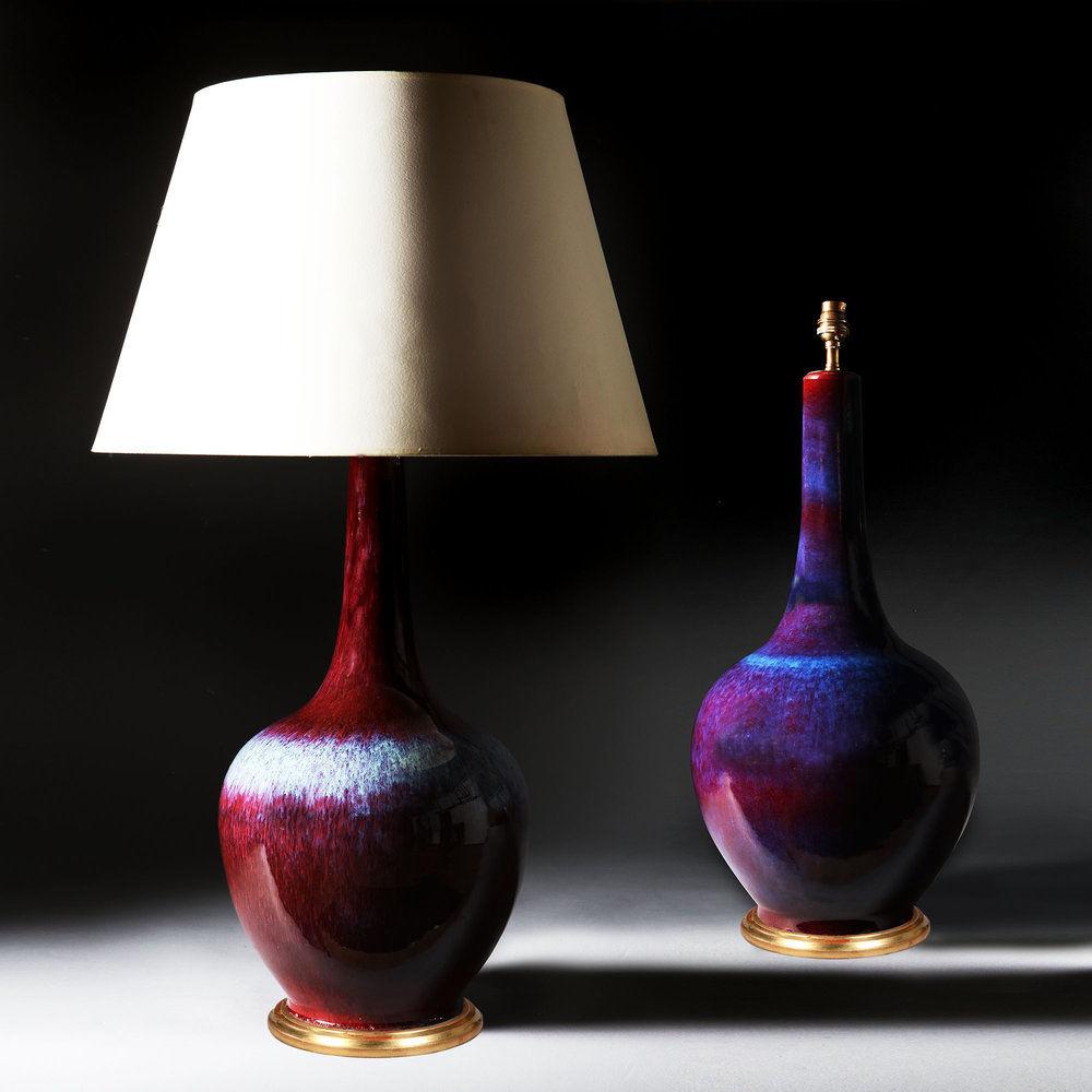 A Matched Pair of Large Flambe Vases