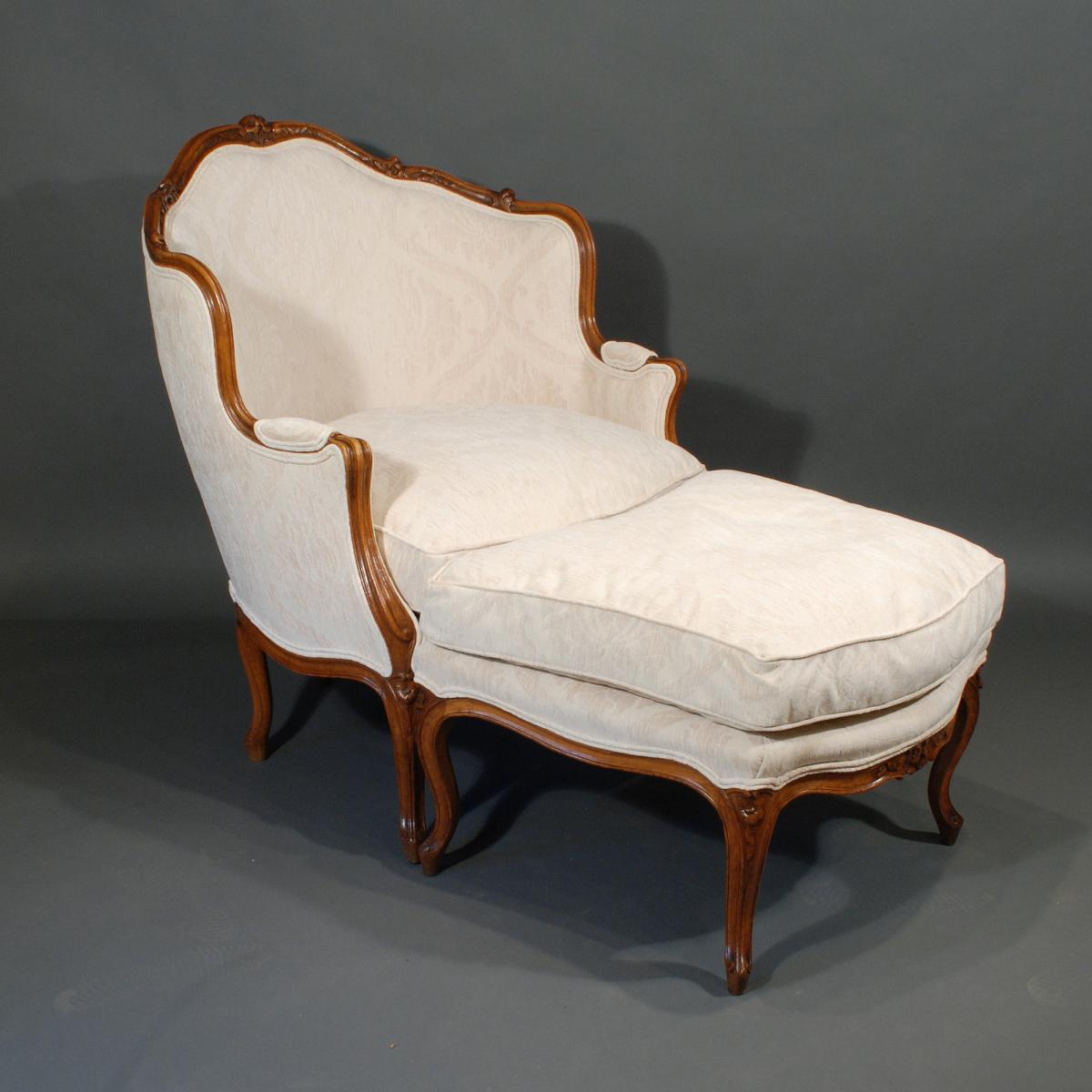 A Late 19th Century French Upholstered Bergere and Stool