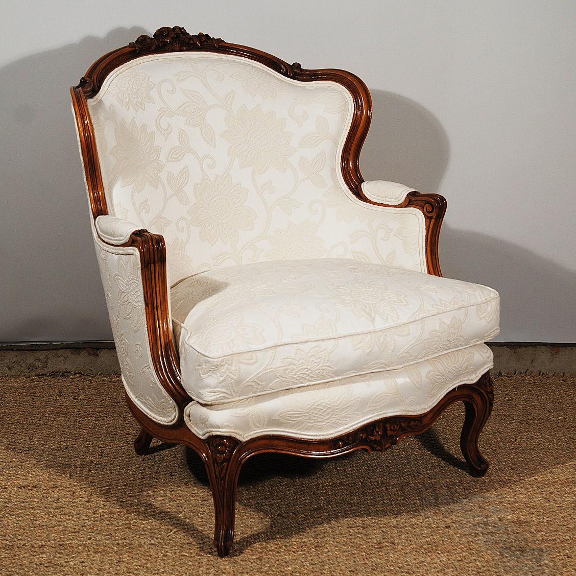 Pair of mid 19th Century Upholstered French Fauteuils