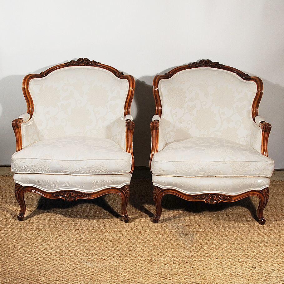Pair of mid 19th Century Upholstered French Fauteuils