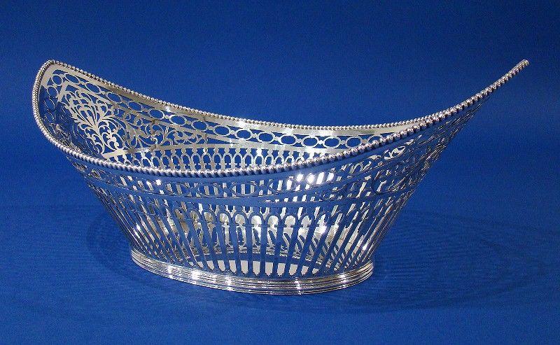 Dutch .833 Silver Navette-Shaped Pierced Basket