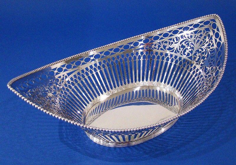 Dutch .833 Silver Navette-Shaped Pierced Basket