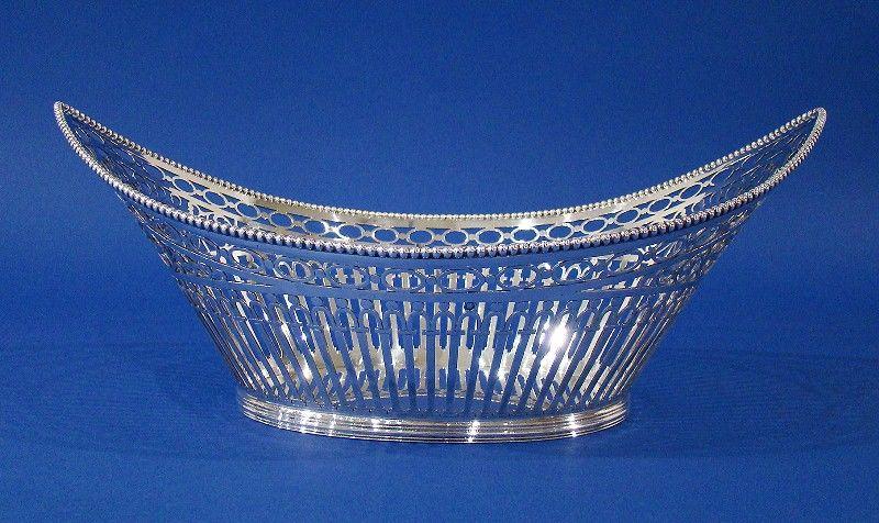 Dutch .833 Silver Navette-Shaped Pierced Basket