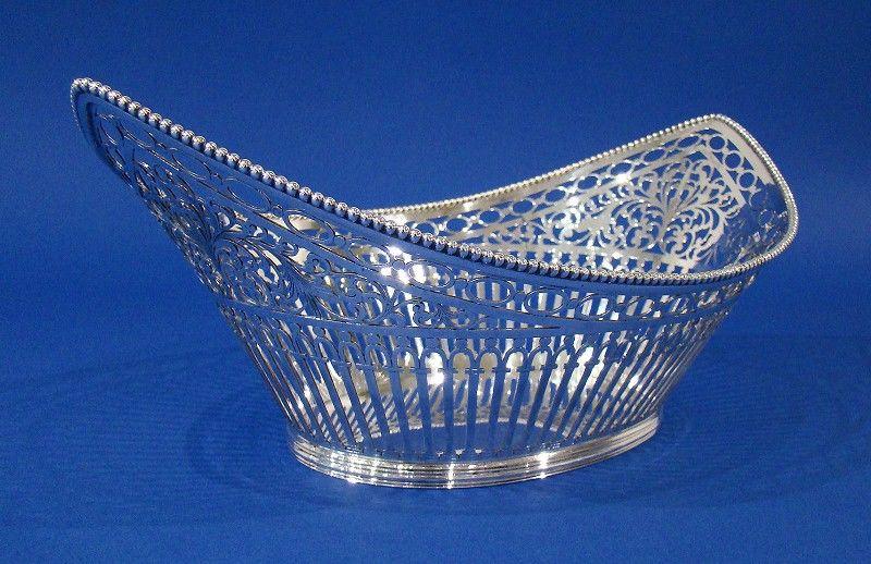 Dutch .833 Silver Navette-Shaped Pierced Basket