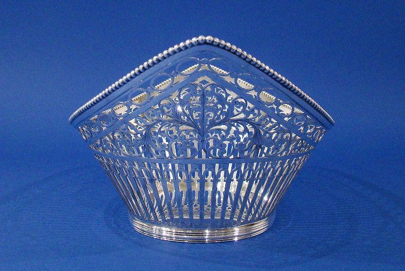 Dutch .833 Silver Navette-Shaped Pierced Basket