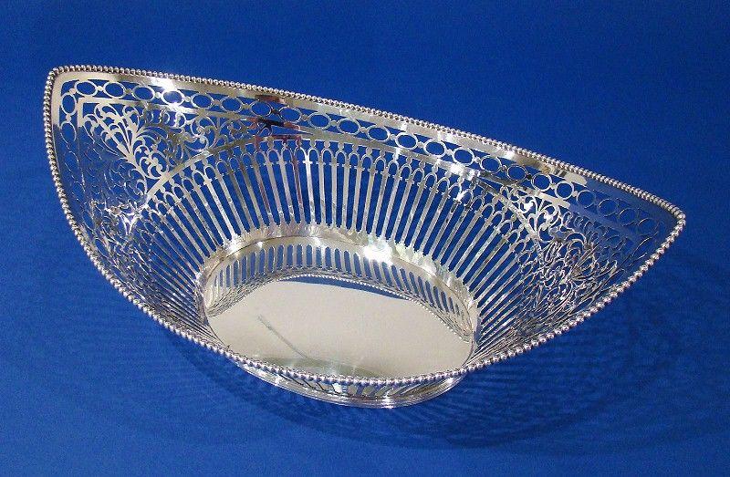 Dutch .833 Silver Navette-Shaped Pierced Basket