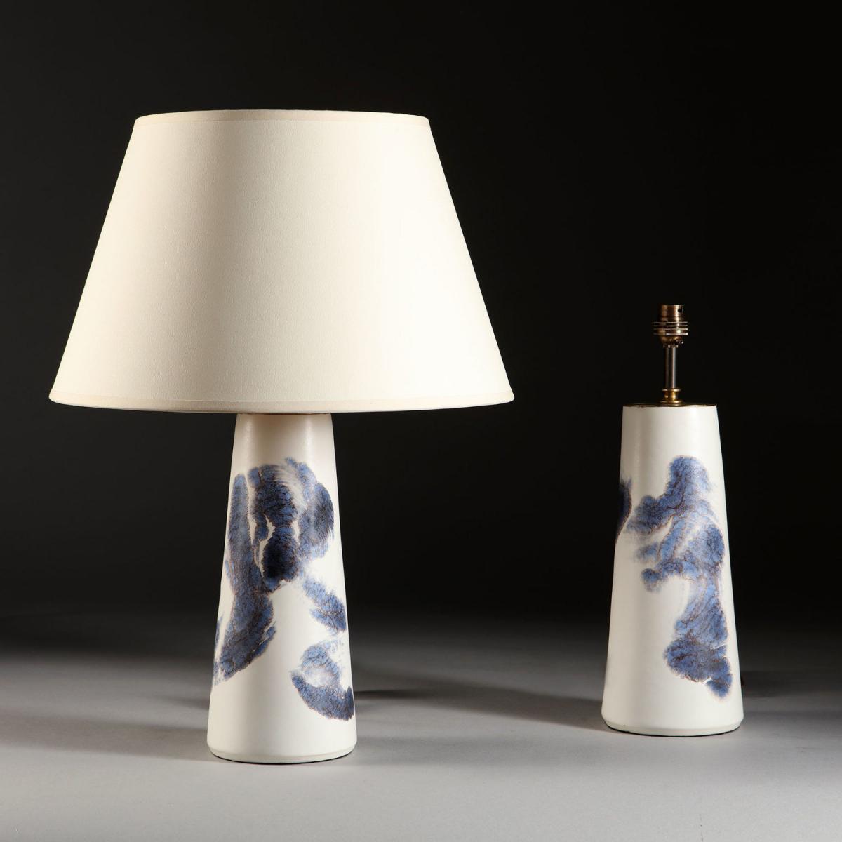 A Pair of Blue and White Art Pottery Lamps