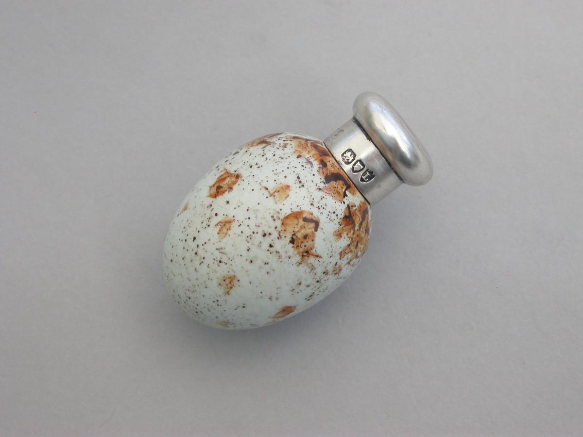 Victorian Silver & MacIntyre Ceramic Marsh Warblers Egg Scent Bottle