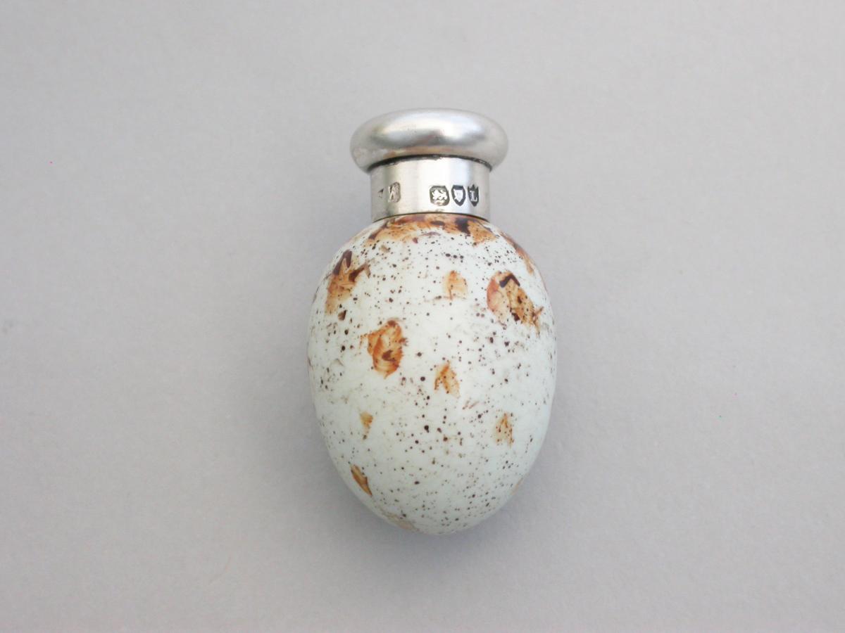 Victorian Silver & MacIntyre Ceramic Marsh Warblers Egg Scent Bottle