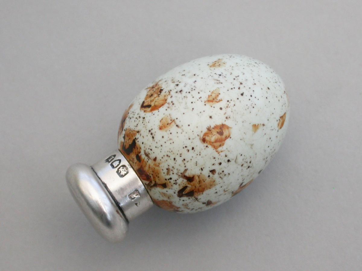 Victorian Silver & MacIntyre Ceramic Marsh Warblers Egg Scent Bottle