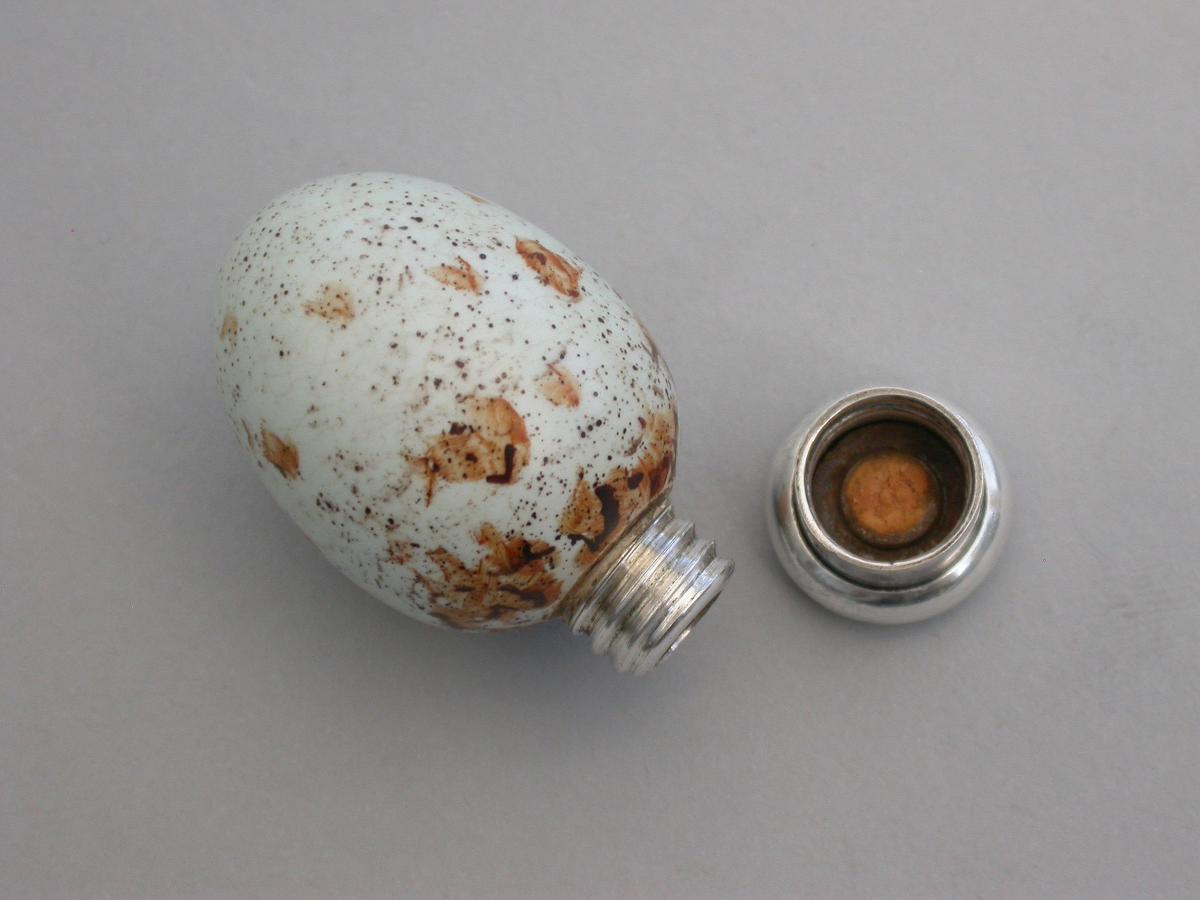 Victorian Silver & MacIntyre Ceramic Marsh Warblers Egg Scent Bottle