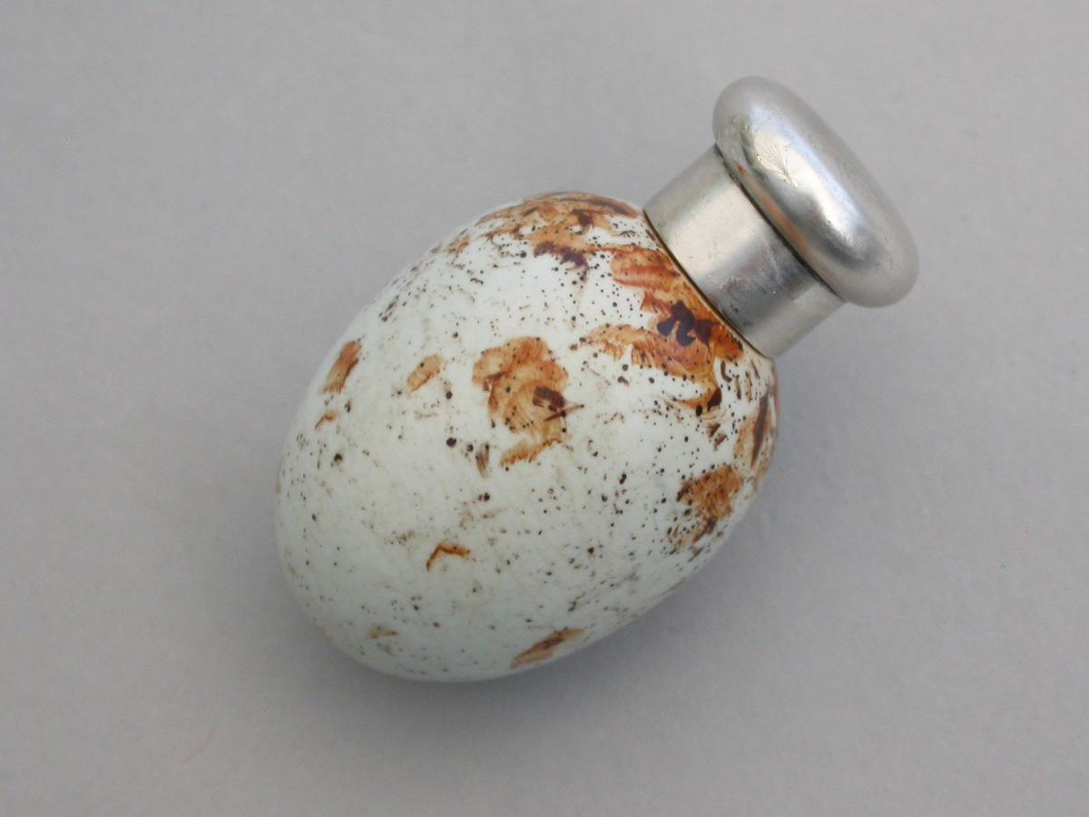 Victorian Silver & MacIntyre Ceramic Marsh Warblers Egg Scent Bottle