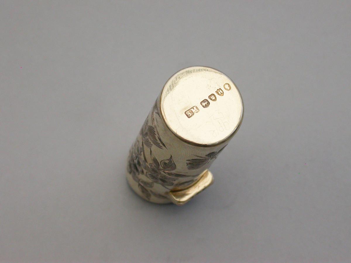 Victorian Cased Silver Gilt Engraved Scent Bottle - 'Birds & Insects'