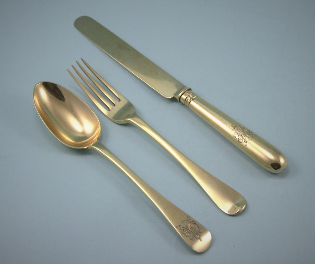 VICTORIAN Silver Gilt Child's Set by Francis Higgins. London 1868