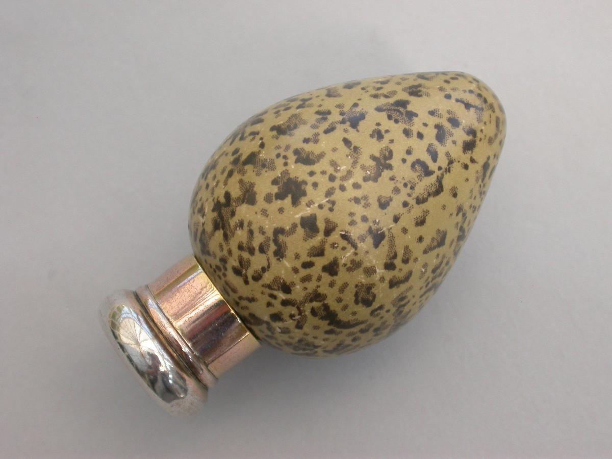 Victorian Silver & MacIntyre Ceramic Black Headed Gulls Egg Scent Bottle