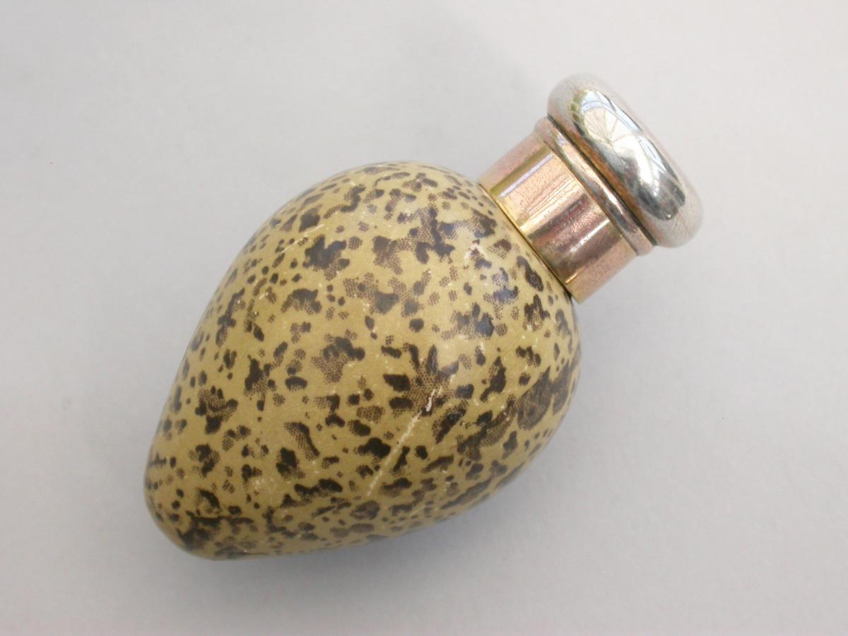 Victorian Silver & MacIntyre Ceramic Black Headed Gulls Egg Scent Bottle