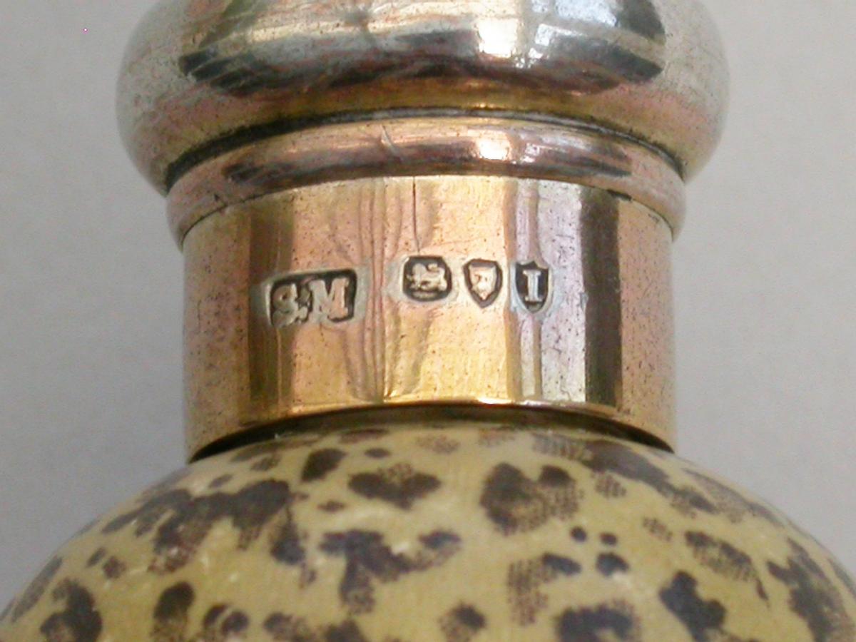 Victorian Silver & MacIntyre Ceramic Black Headed Gulls Egg Scent Bottle