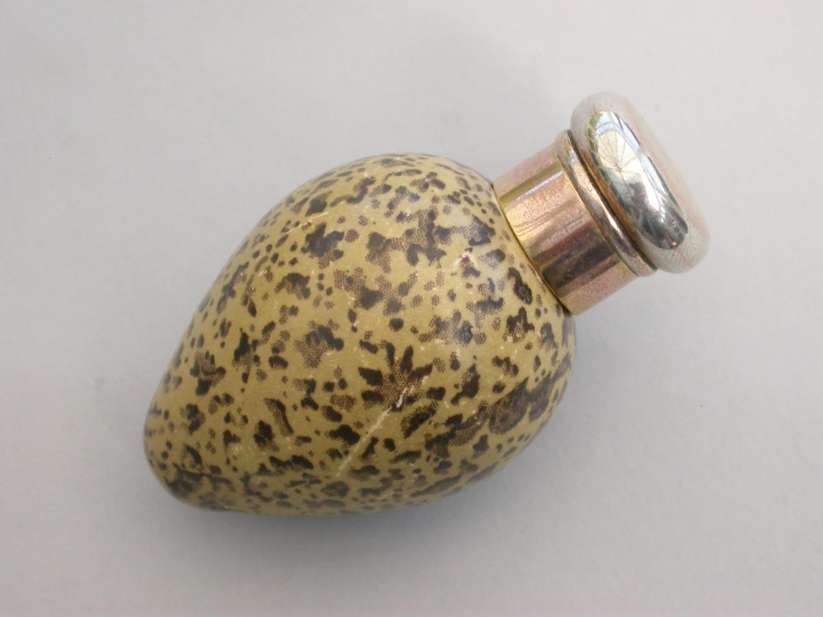 Victorian Silver & MacIntyre Ceramic Black Headed Gulls Egg Scent Bottle