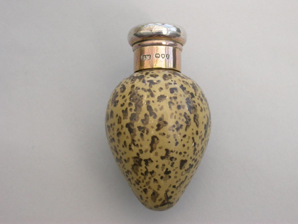 Victorian Silver & MacIntyre Ceramic Black Headed Gulls Egg Scent Bottle