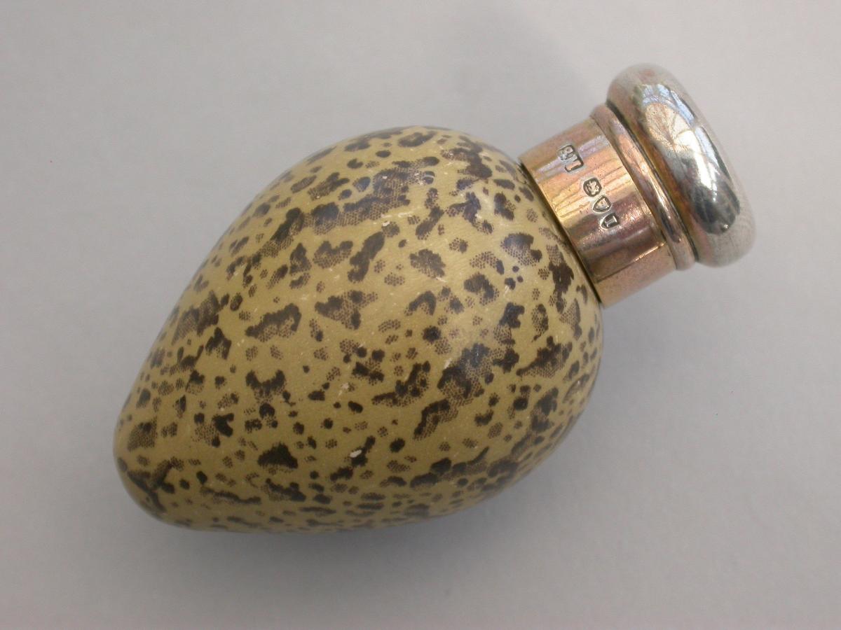 Victorian Silver & MacIntyre Ceramic Black Headed Gulls Egg Scent Bottle