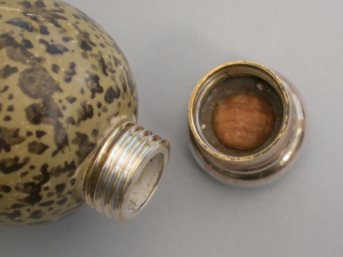 Victorian Silver & MacIntyre Ceramic Black Headed Gulls Egg Scent Bottle