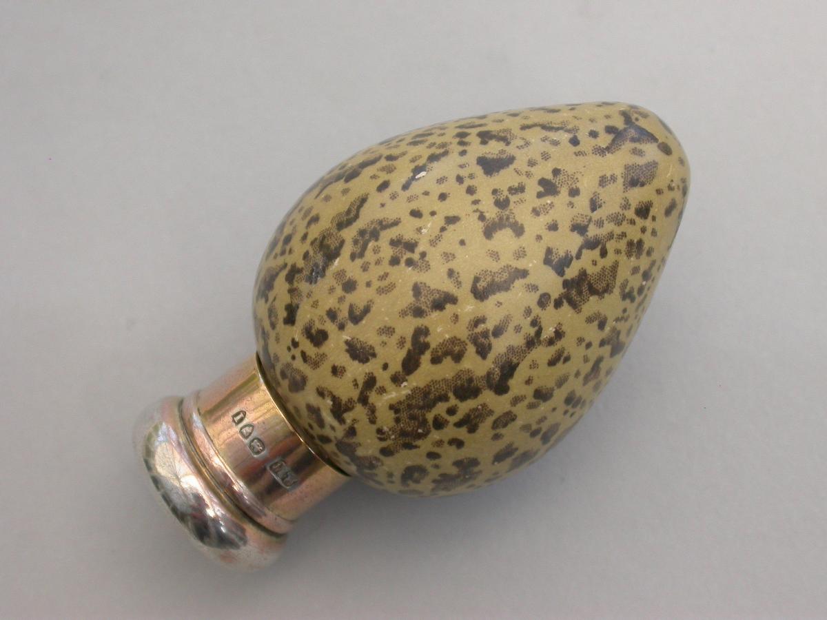 Victorian Silver & MacIntyre Ceramic Black Headed Gulls Egg Scent Bottle