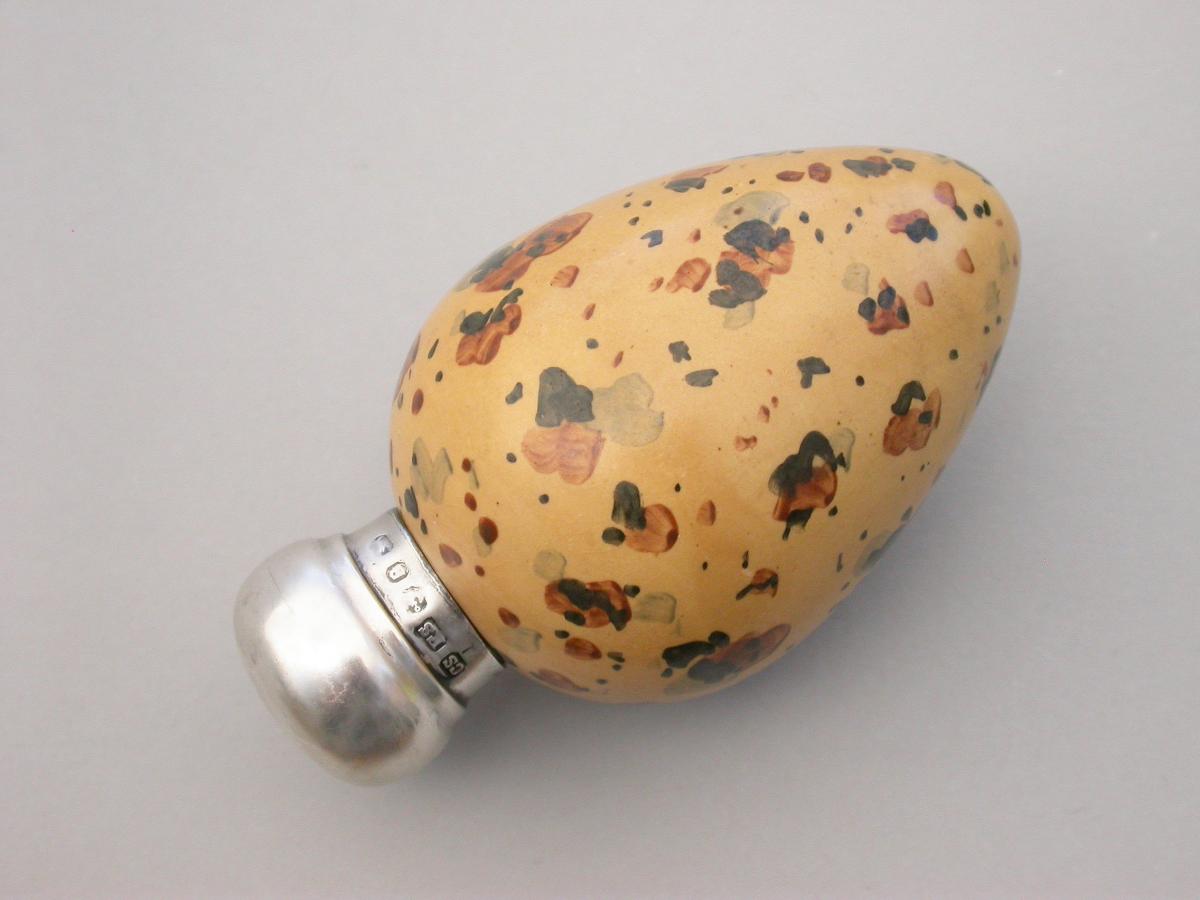 Victorian Silver & MacIntyre Ceramic Great Black Backed Gulls Egg Scent Bottle