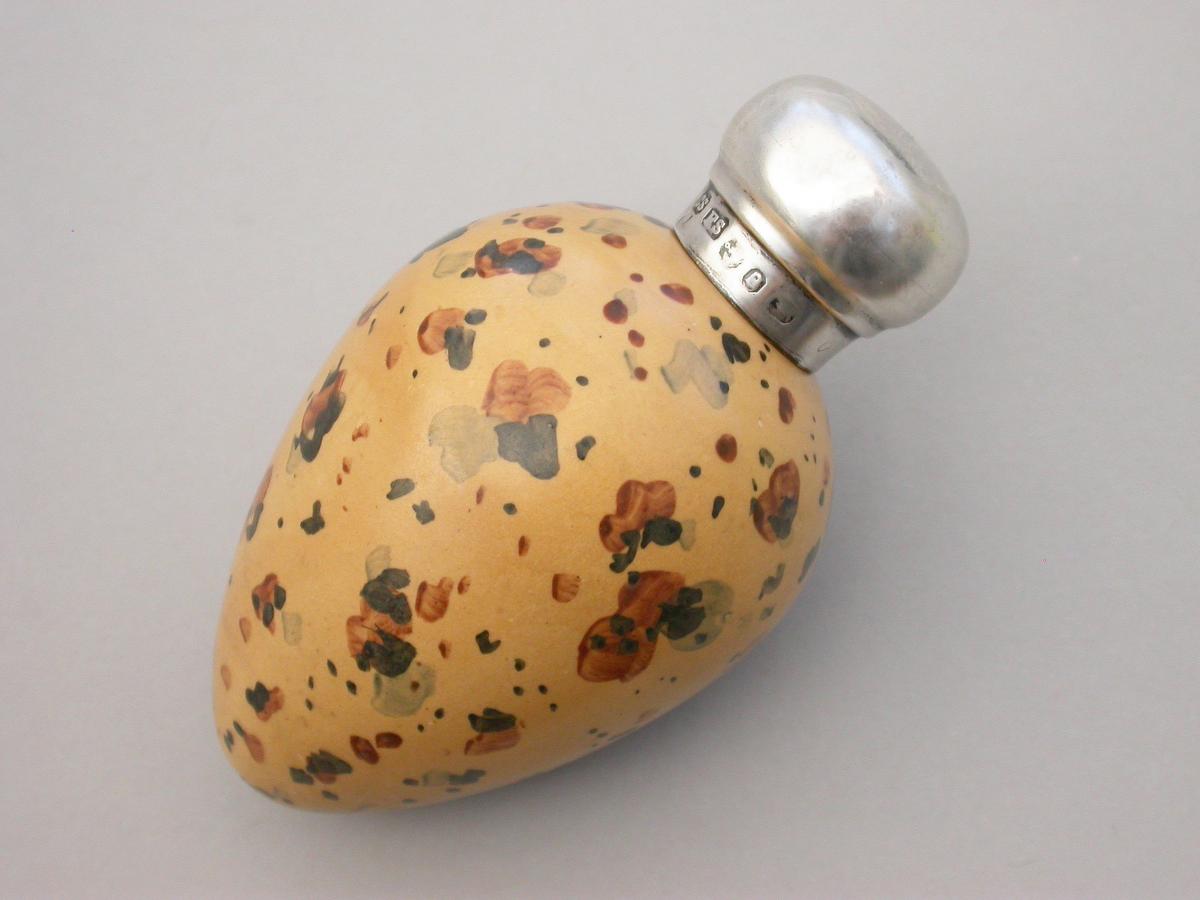 Victorian Silver & MacIntyre Ceramic Great Black Backed Gulls Egg Scent Bottle