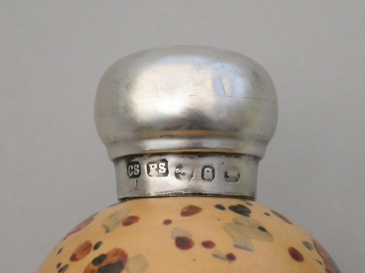 Victorian Silver & MacIntyre Ceramic Great Black Backed Gulls Egg Scent Bottle