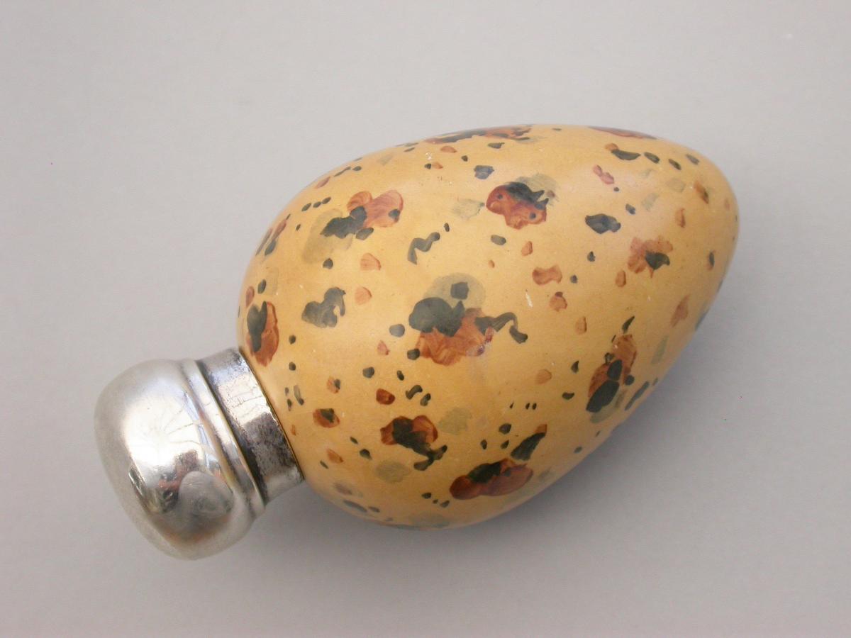 Victorian Silver & MacIntyre Ceramic Great Black Backed Gulls Egg Scent Bottle