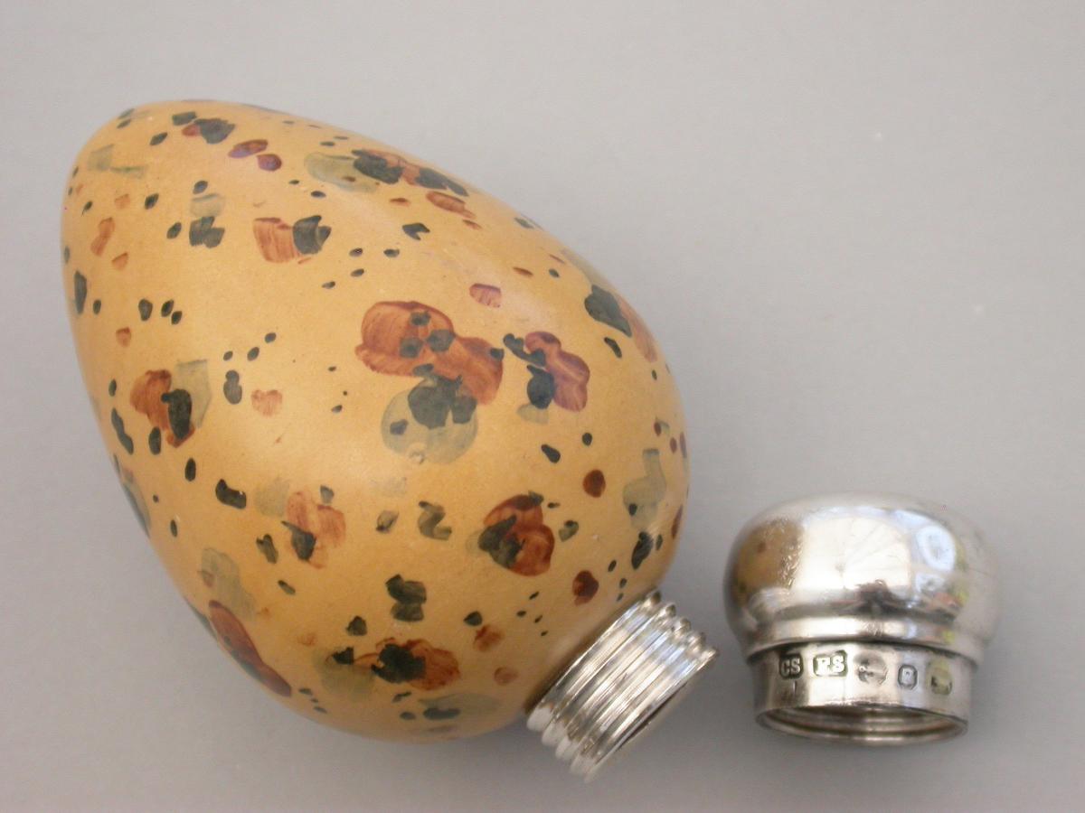 Victorian Silver & MacIntyre Ceramic Great Black Backed Gulls Egg Scent Bottle