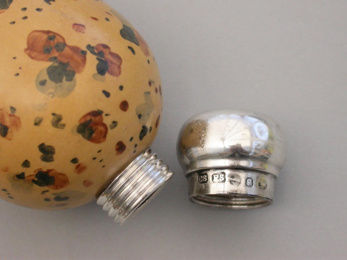 Victorian Silver & MacIntyre Ceramic Great Black Backed Gulls Egg Scent Bottle