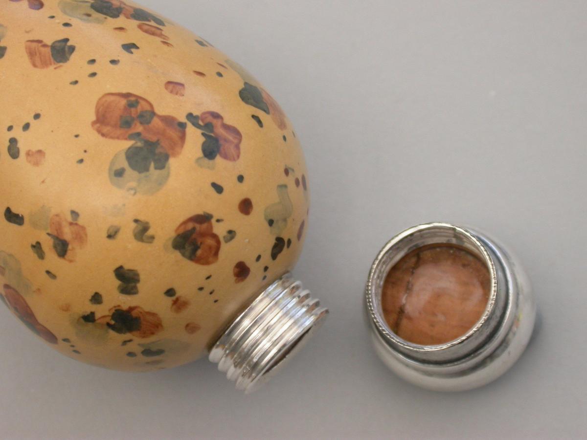 Victorian Silver & MacIntyre Ceramic Great Black Backed Gulls Egg Scent Bottle