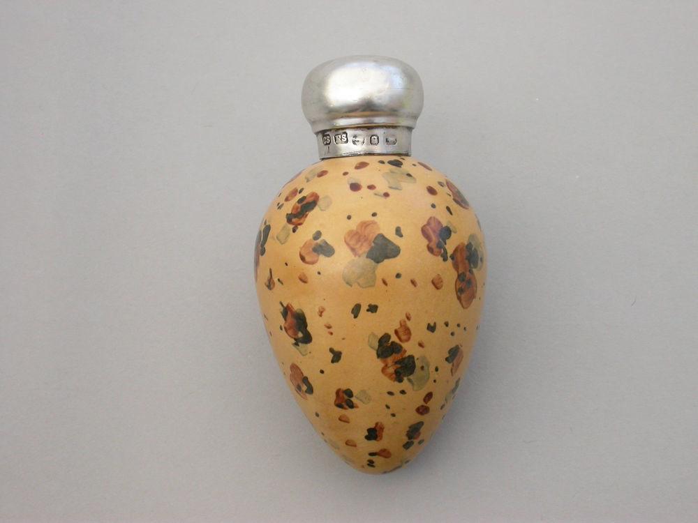 Victorian Silver & MacIntyre Ceramic Great Black Backed Gulls Egg Scent Bottle