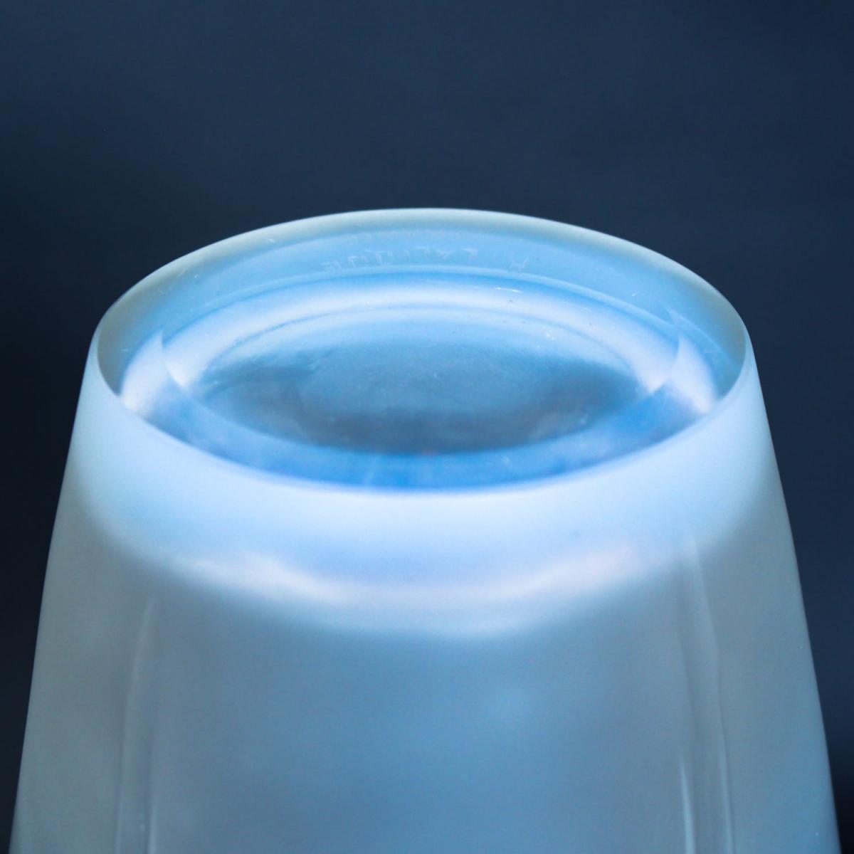 Ceylan, a frosted and opalescent glass vase. Hand etched R Lalique France to underside. Repolishing to rim and base. Marcilhac,