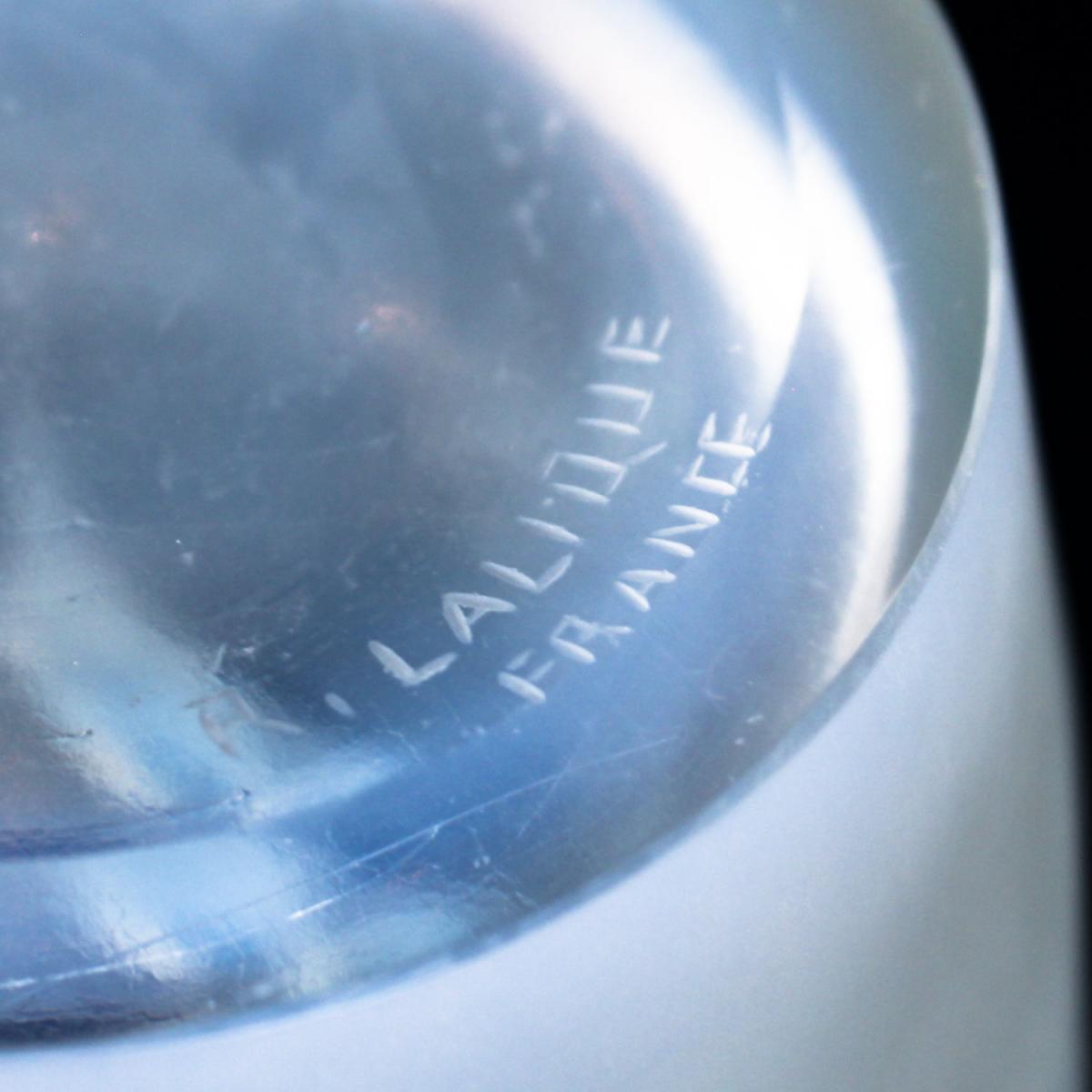 Ceylan, a frosted and opalescent glass vase. Hand etched R Lalique France to underside. Repolishing to rim and base. Marcilhac,