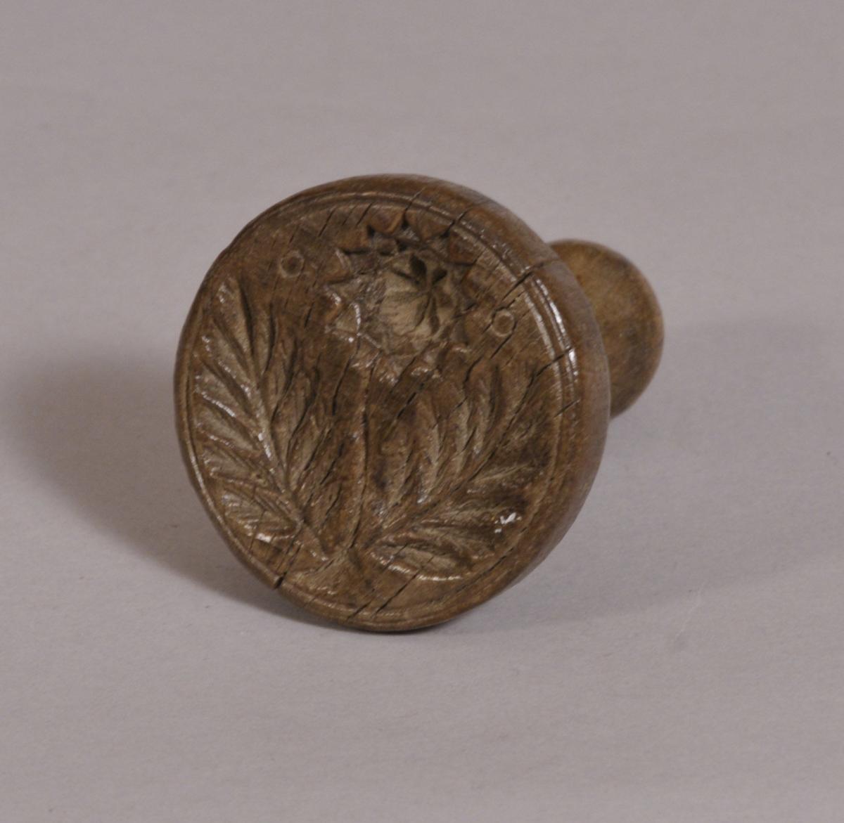 S/3584 Antique Treen 19th Century Sycamore Butter Stamp