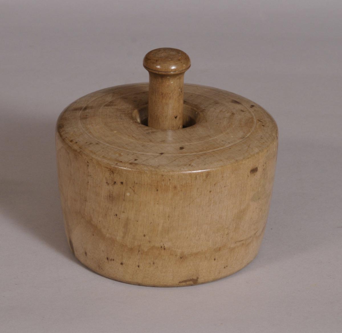 S/3614 Antique Treen 19th Century Large Sycamore Butter Stamp
