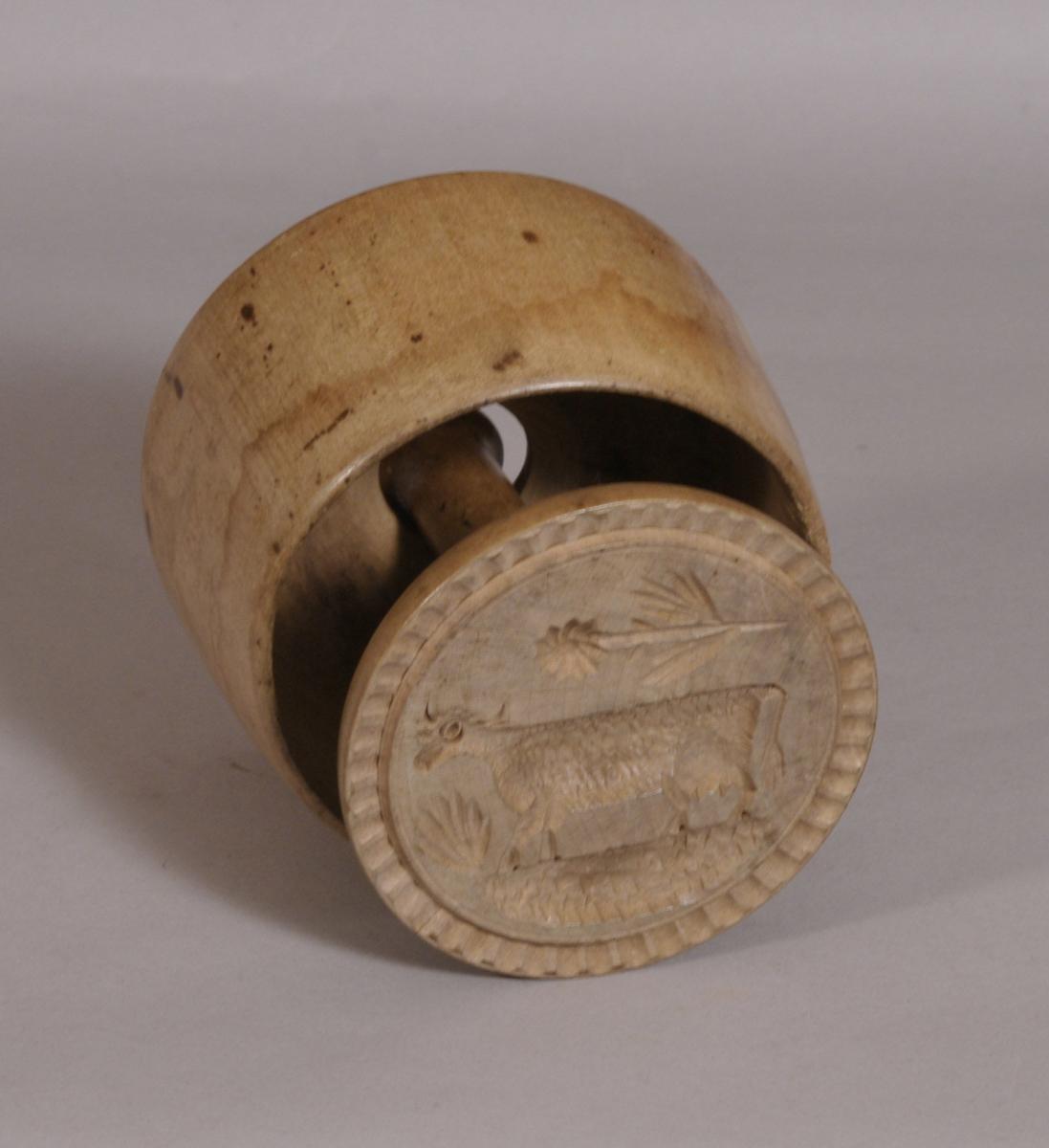 S/3614 Antique Treen 19th Century Large Sycamore Butter Stamp