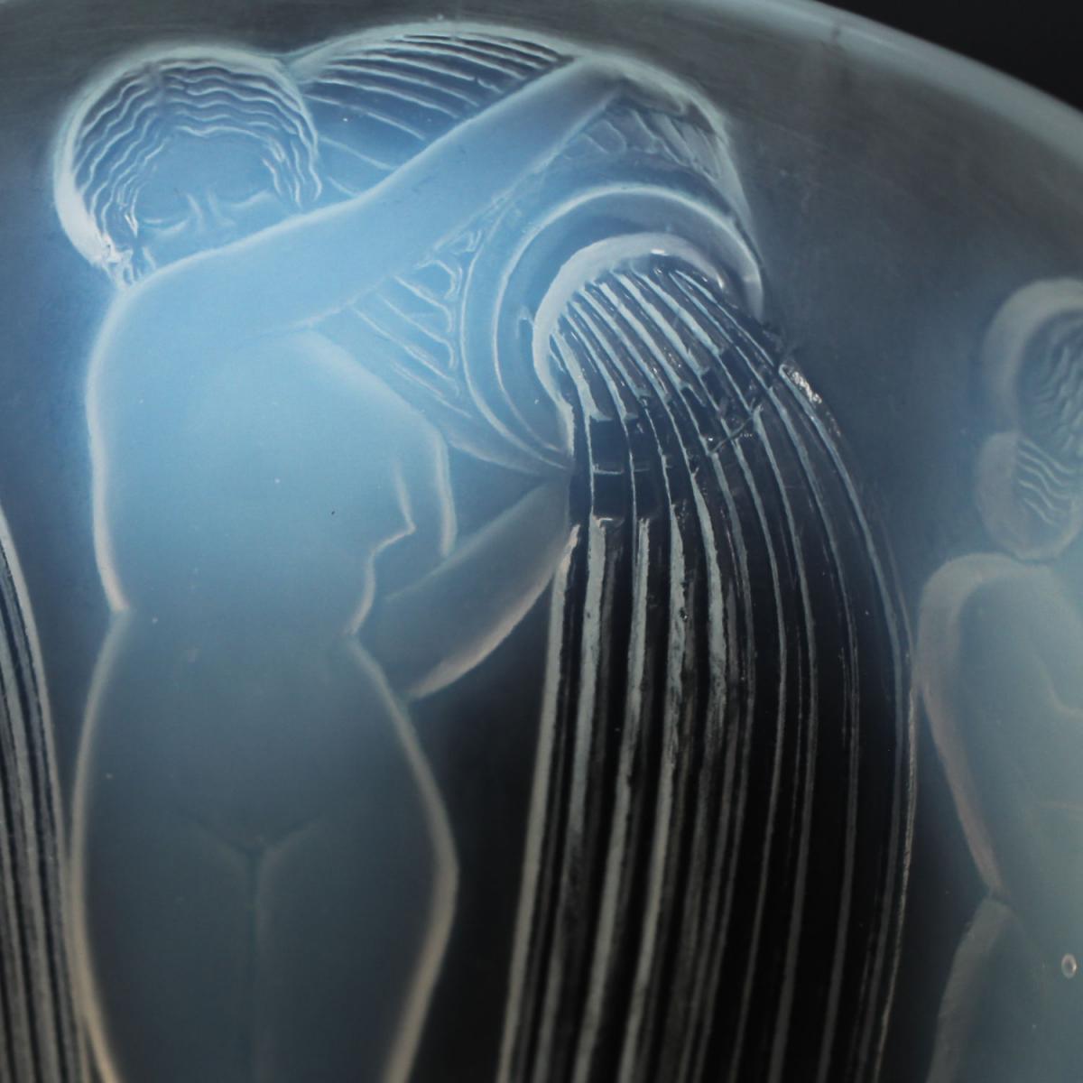 'Danaides', an Art Deco frosted, opalescent glass vase by René Lalique (1860-1945). Decorated over with raised figures of daught